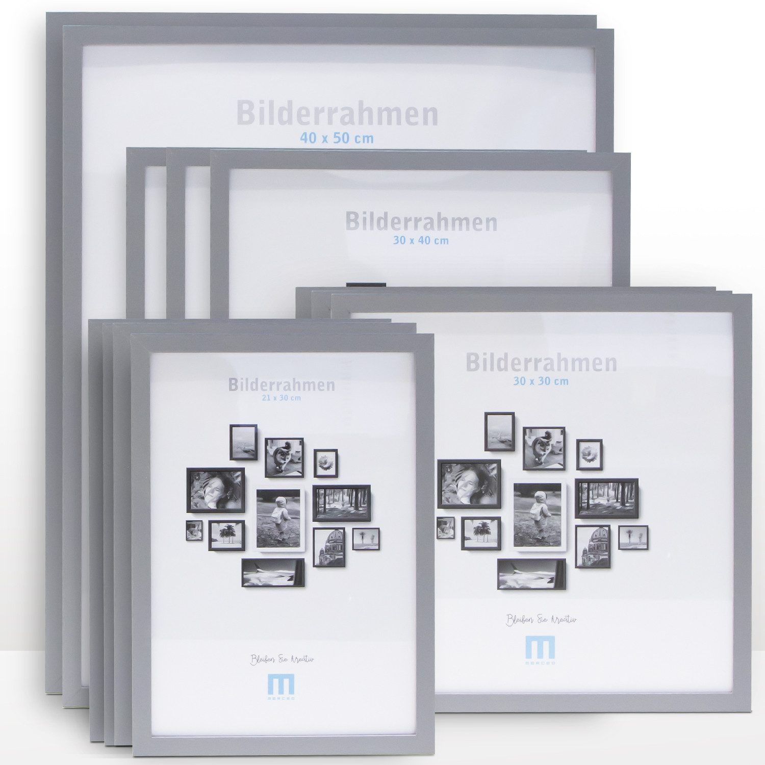 M MERCEO Bilderrahmen, 12-tlg. Bilderrahmen-Set Grau (21x30cm bis 40x50cm) günstig online kaufen