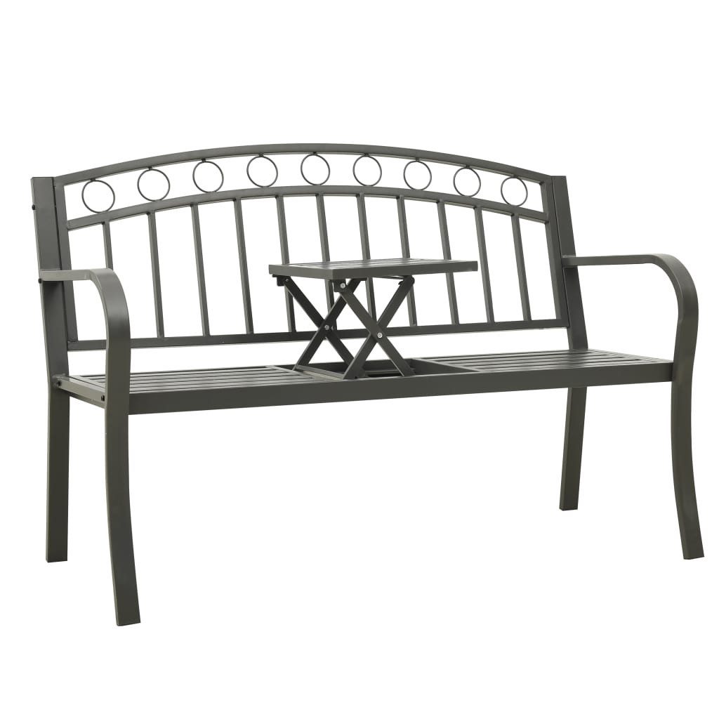 vidaXL Gartenbank Gartenbank mit Tisch Grau 120 cm Stahl (1-St)