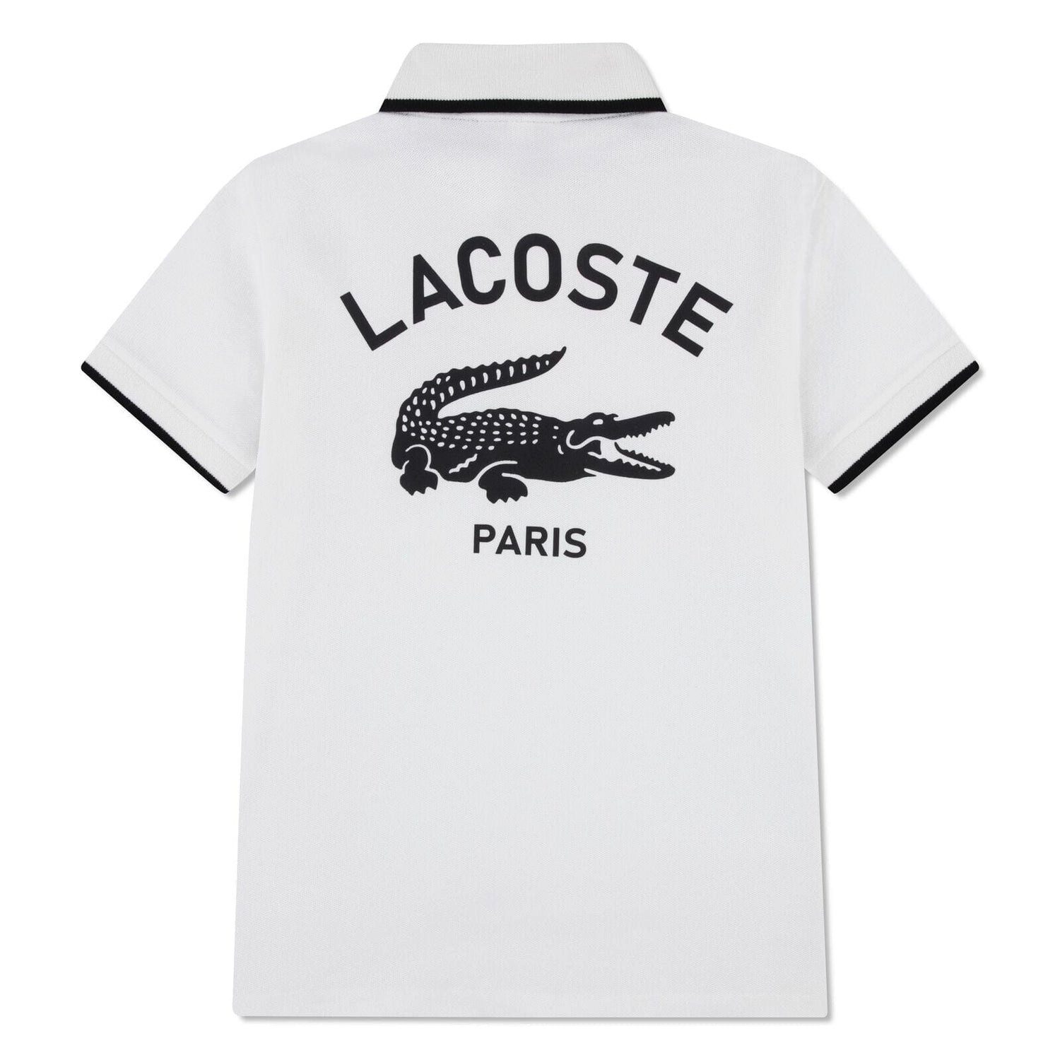 Lacoste Poloshirt Lacoste Jungen-Poloshirt „Petit Piqué“ mit gestreiftem Kragen – Weiß