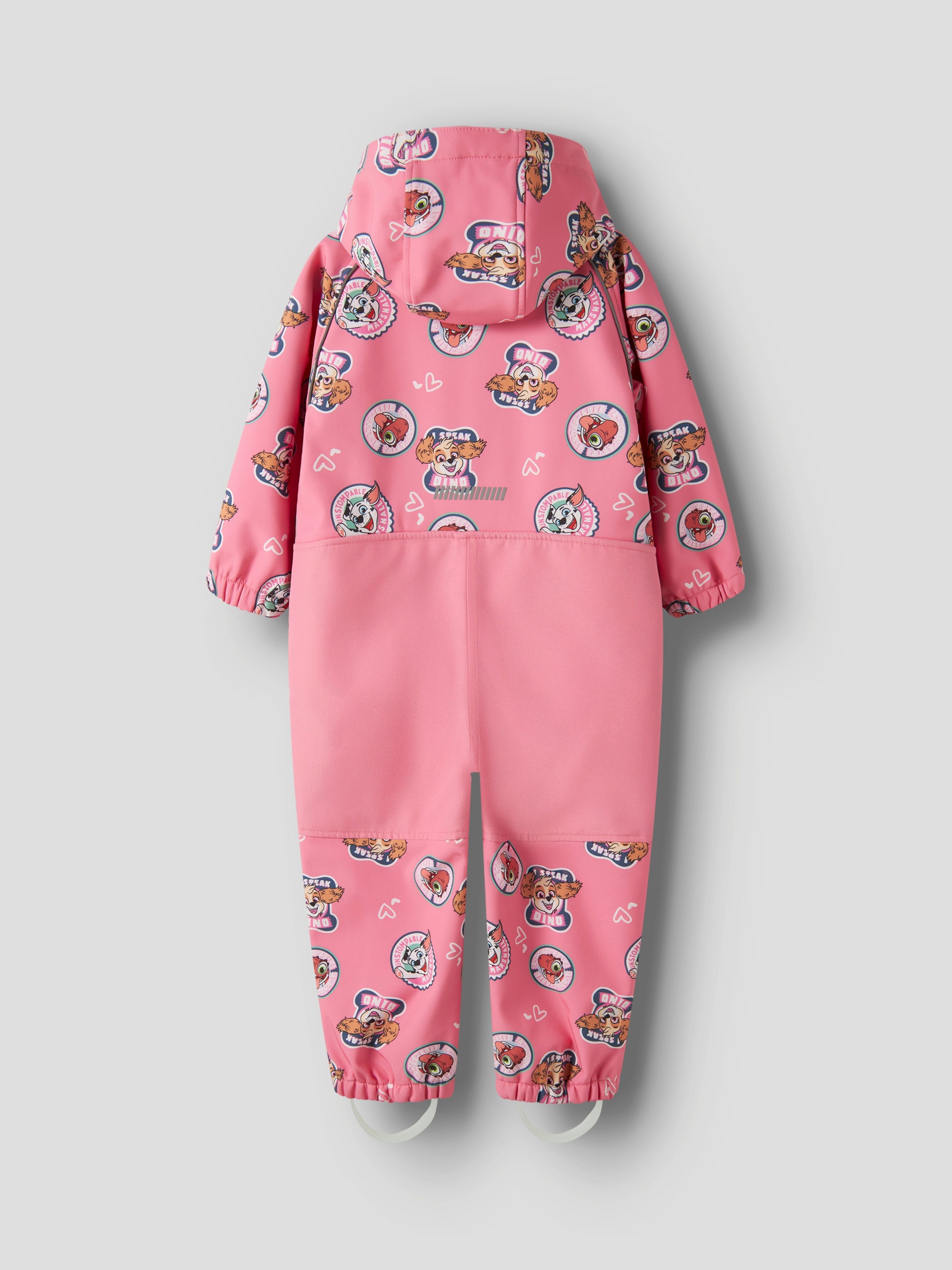 Name It Softshelloverall NMFALFA08 PAW SOFTSHELL SUIT NOOS CPLGM Materialmix mit abnehmbarer Kapuze und reflektierenden Details.
