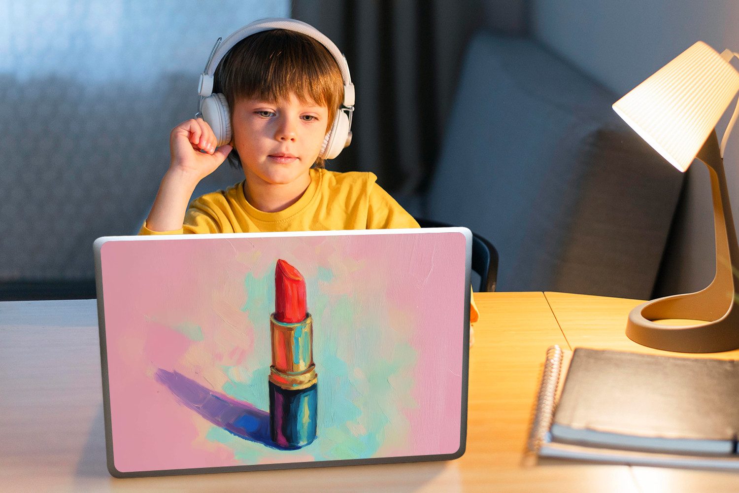 MuchoWow Laptop-Aufkleber Lippenstift - Rot - Pinselstriche, (1tlg), Aufkleber Geeignet für Laptops, Schutz vor Kratzern, Sticker, 30x22 cm