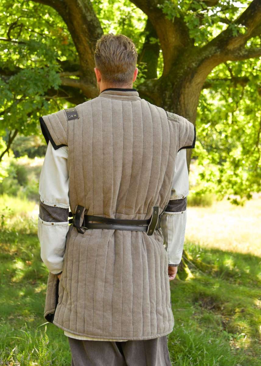 Battle Merchant Wikinger-Kostüm Mittelalter Gambeson Used-Look, braun – schwarz „Vari“