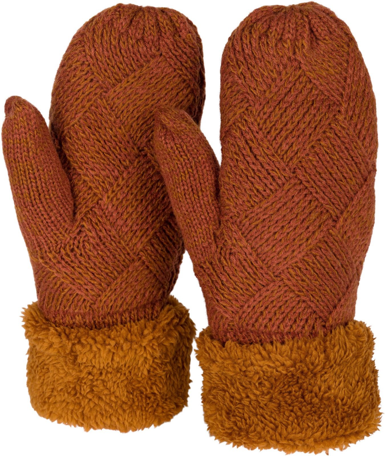 Fäustlinge Strickhandschuhe Fäustlinge mit Rauten Muster und Fleece