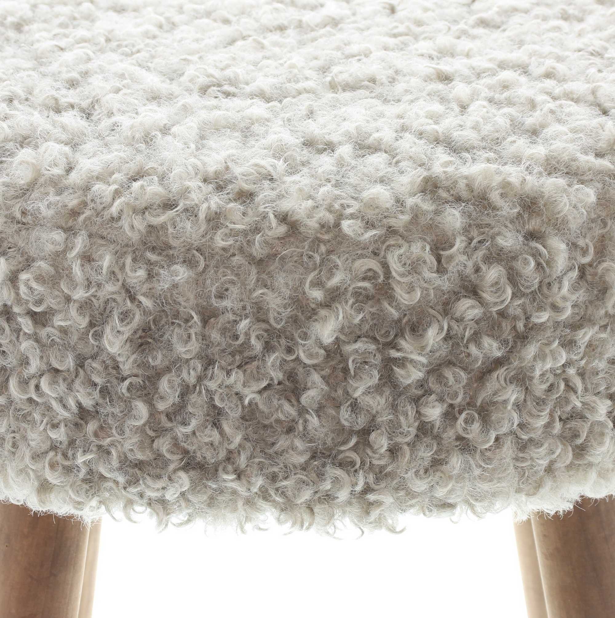 Dekoleidenschaft Polsterhocker "Schaffell" Holz & Kunstfell Ø 35 x 45 cm, Hocker Sitzhocker Fußhocker – Bild 3 von 5