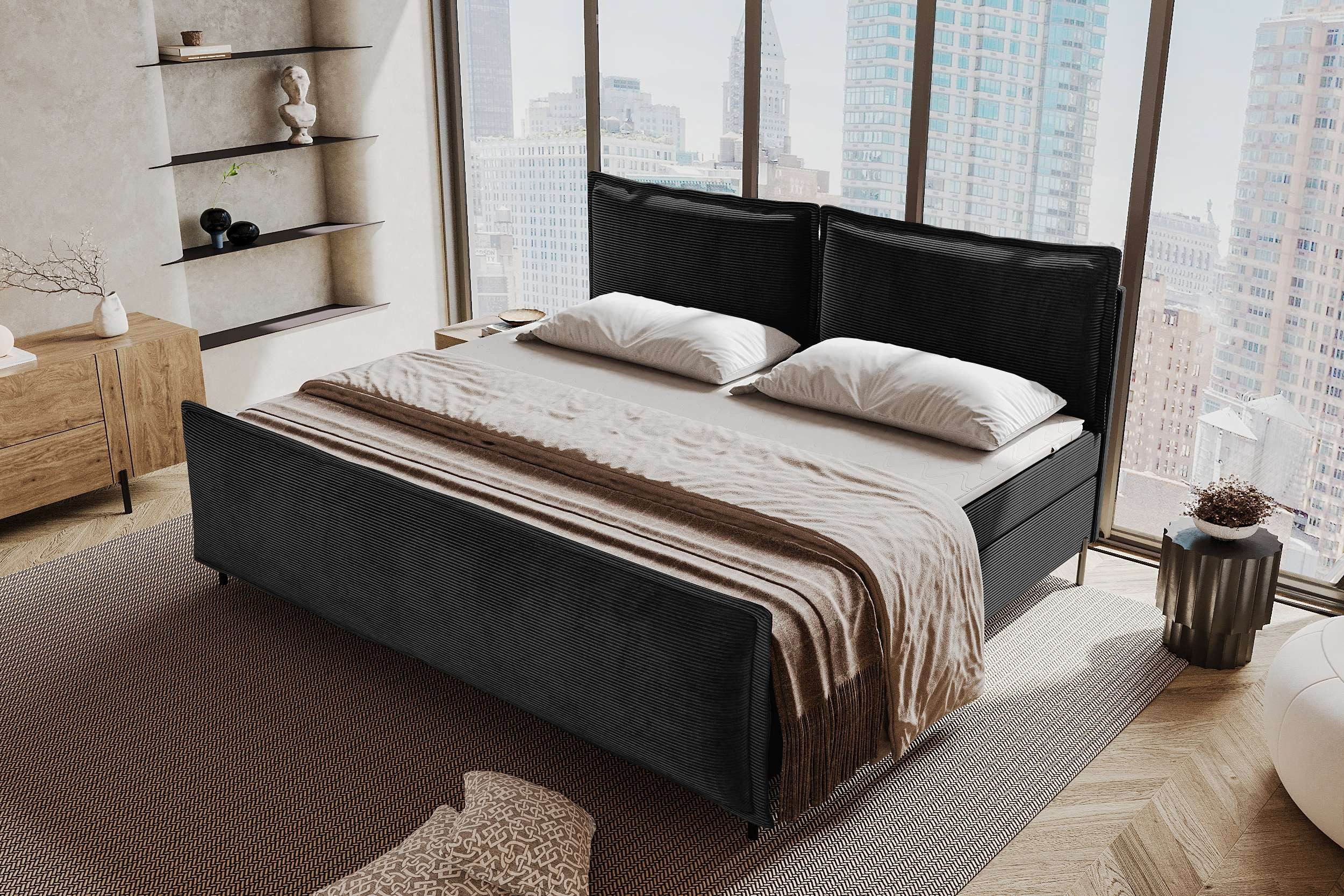 99rooms Boxspringbett Vero Plus Familienbett (Schlafzimmerbett, Bett), 220/240/260x200 cm, in Cord POSO, mit BFK-Matratze, Bettkasten