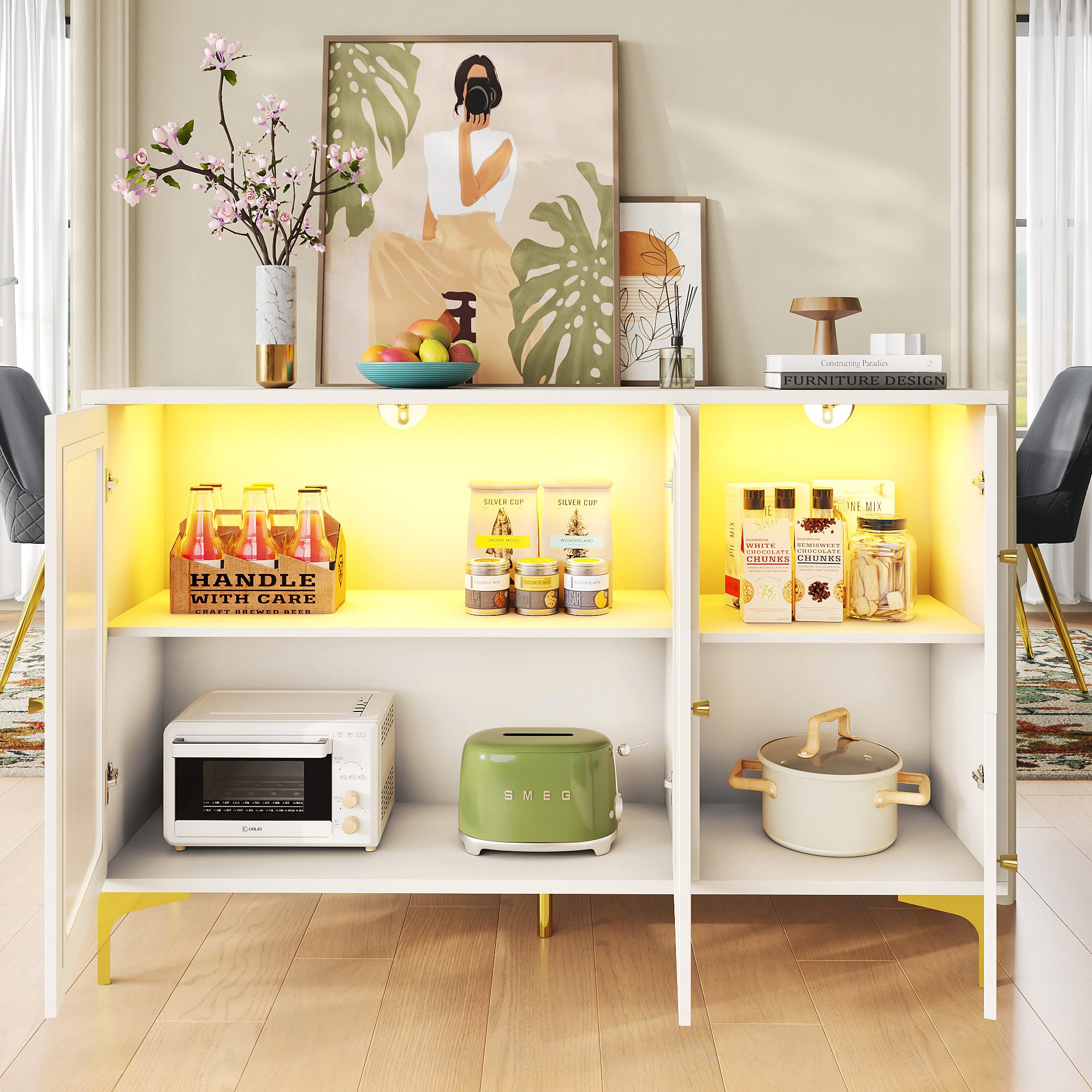 MODFU Sideboard mit LED-Lichtstreifen (Anrichte,Küchenschrank, Standschrank günstig online kaufen