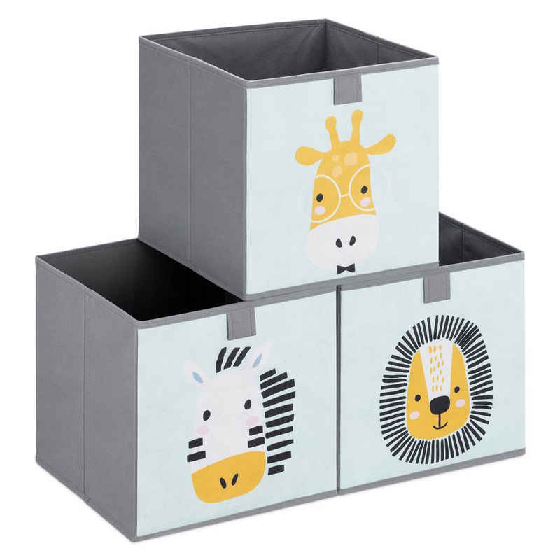 Navaris Aufbewahrungsbox, Kinder Aufbewahrungsbox 3er Set - Regal Aufbewahrung 28 x 28 x 28 cm Spielzeugkiste - 3x Spielzeug Box faltbar - Tier Motiv Kisten mit Griff