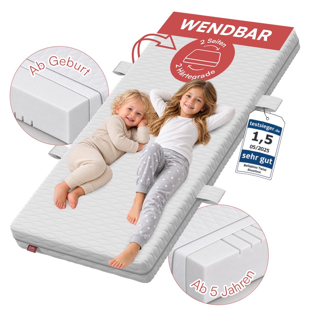 Kindermatratze Twist, Babymatratze ab Geburt, wendbar H1/H2, 7-Zonen, Bellabino, (80x160 cm), Kaltschaummatratze, abnehmbarer Bezug, Oeko-Tex zertifiziert