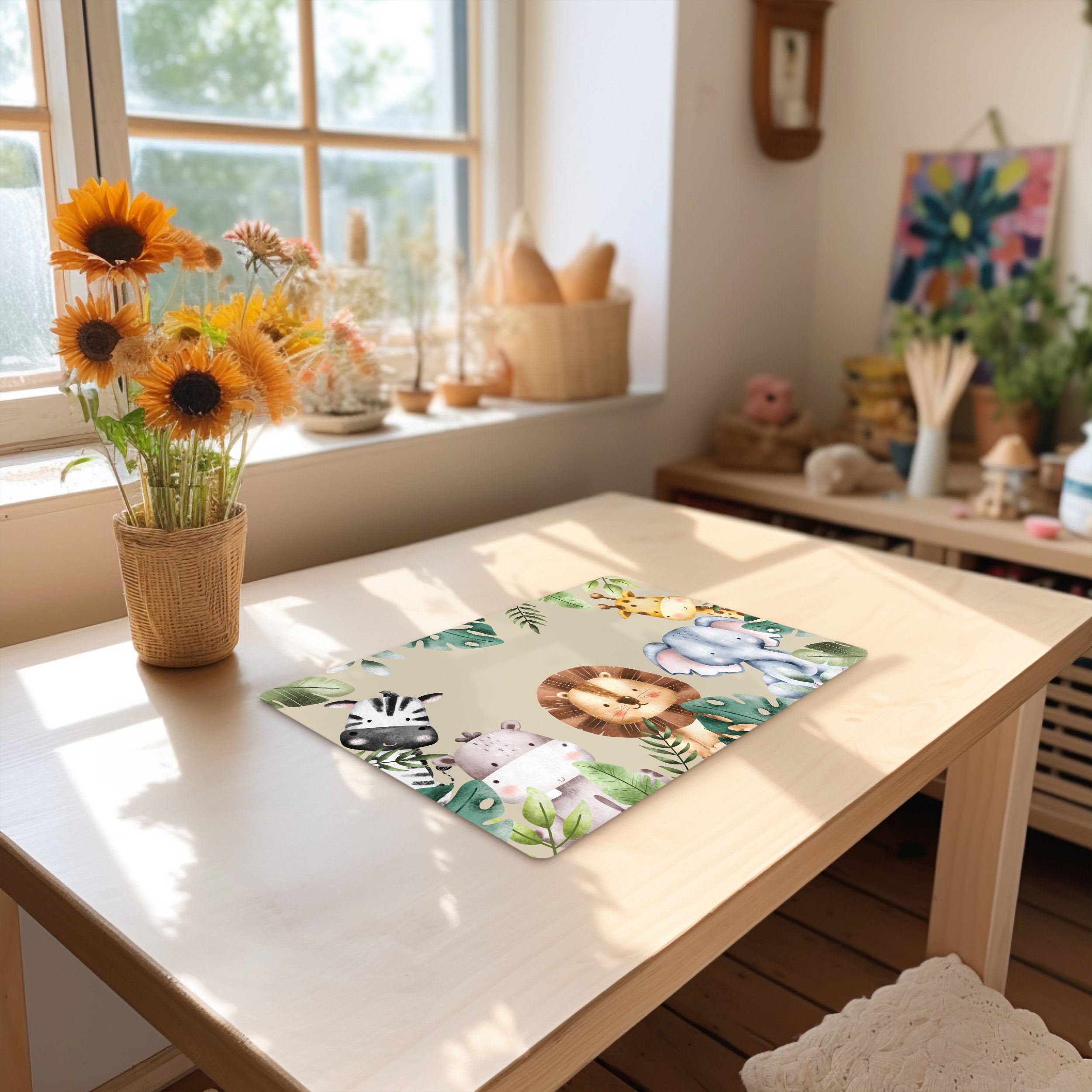 MuchoWow Platzset Tiere - Kinder - Blätter - Aquarell, (1-St), Kinder-Arbeitsunterlage Schreibtisch, Bastelmatte Kind, Zeichenmatte – Bild 4 von 5
