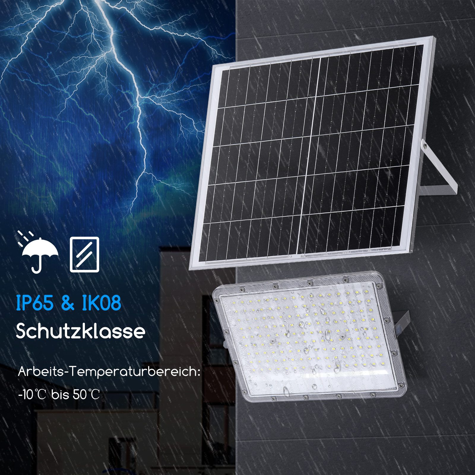 Aigostar Flutlichtstrahler 200W Solar Strahler Außen, Superhelles LED Flutlichter, 6500K, IP65, LED fest integriert