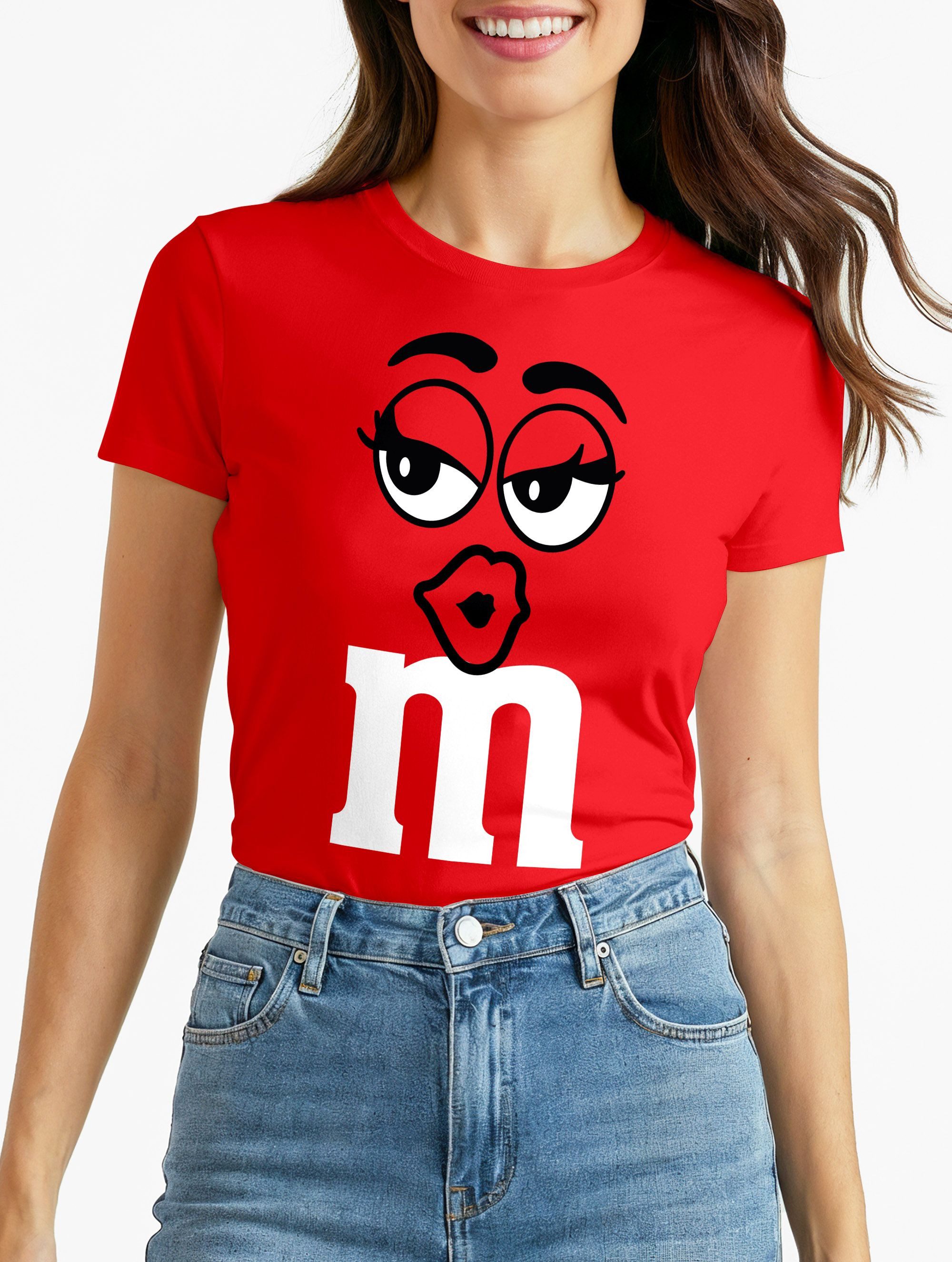 MoonWorks Print-Shirt Damen T-Shirt Fasching Karneval M Aufdruck Gruppen- Kostüm mit Print