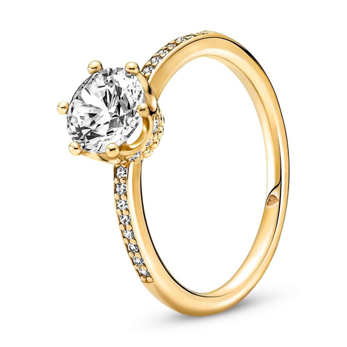 Pandora Solitärring 168289C01, Ring für Damen Funkelnde Krone Goldfarben