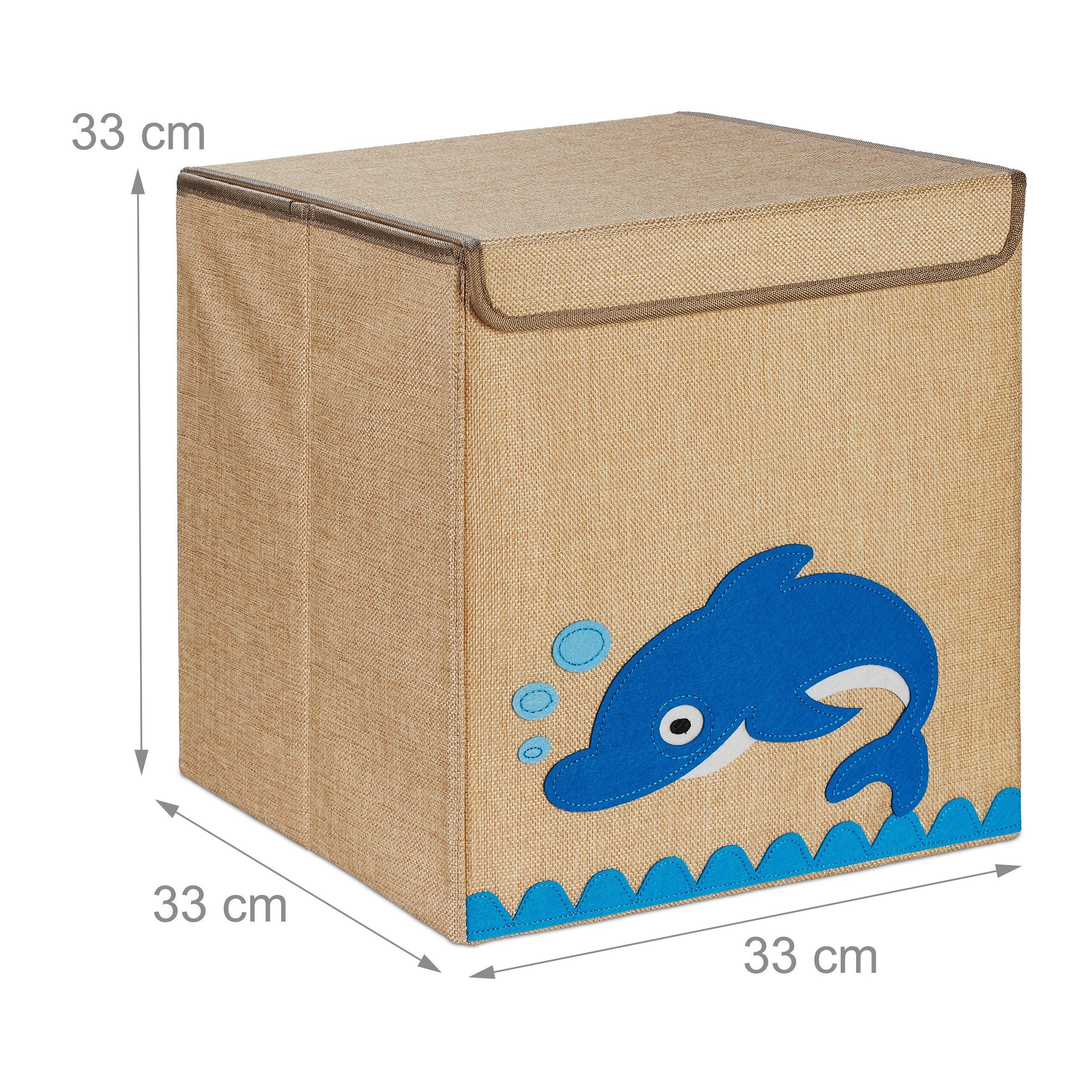 relaxdays Aufbewahrungsbox Aufbewahrungsbox für Kinder, Beige Blau Delfin Weiß