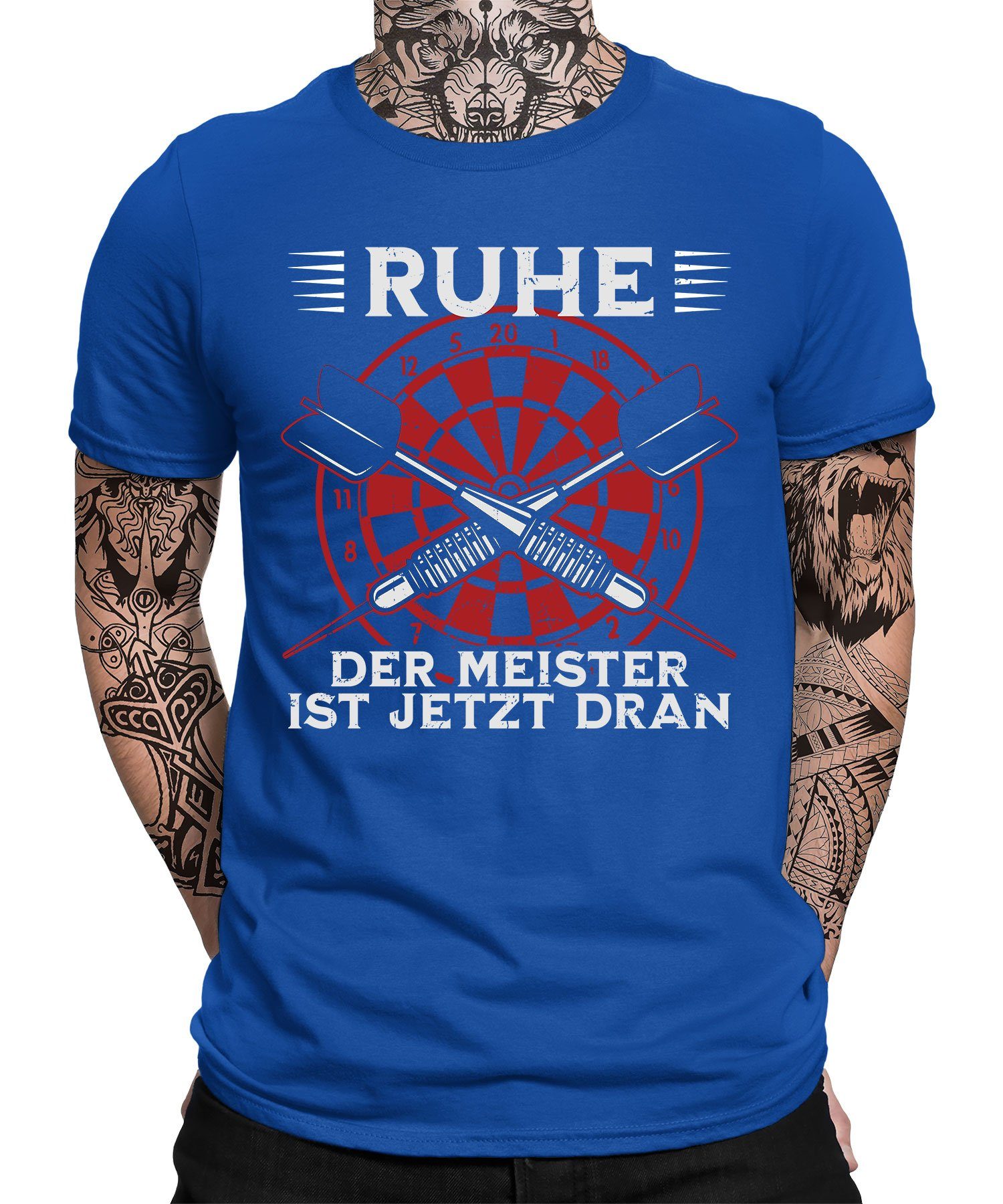 Quattro Formatee Kurzarmshirt Der Meister - Dart Dartscheibe Dartpfeil Dartspieler Herren T-Shirt (1-tlg) Blau