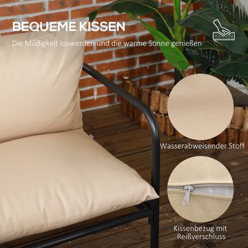 Outsunny Sitzgruppe Gartenmöbel-Set mit 2 Sesseln, Couchtisch aus Hartglas, Zweisitzer, (Gartengarnitur, 4-tlg., Sitzgarnitur), für Balkon, Terrasse, Stahl, Khaki