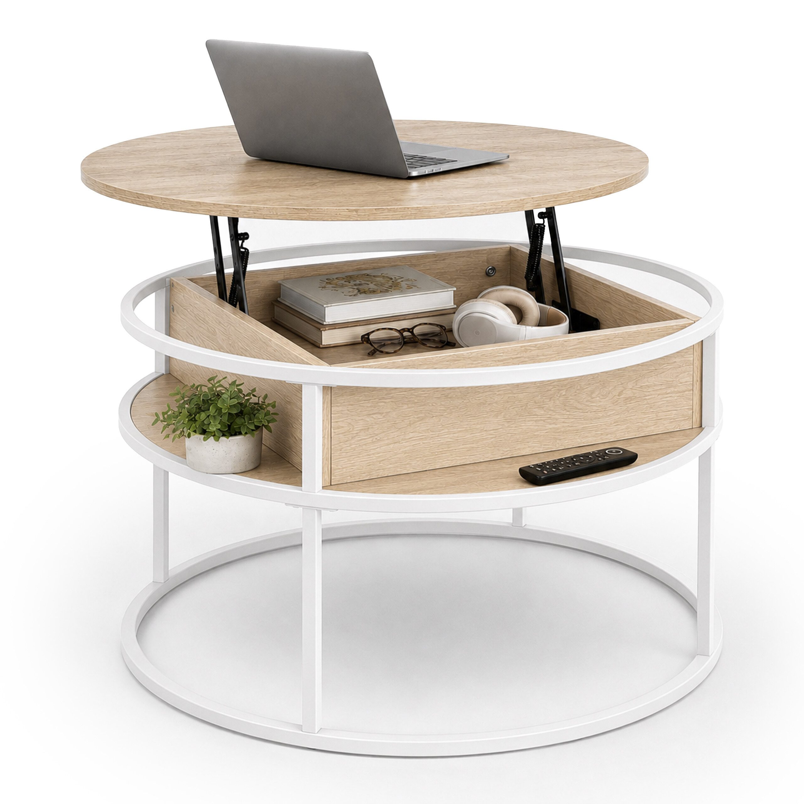 relaxdays Couchtisch mit Stauraum (1-St), Weiß-Beige