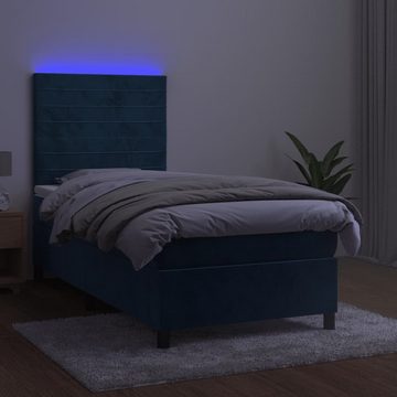 vidaXL Bettgestell Boxspringbett mit Matratze LED Dunkelblau 100x200 cm Samt Bett Bettge