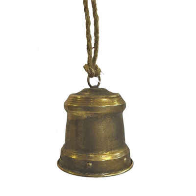 Dekohänger Glocke Deko Eingang Hänger Gold Metall Antik Weihnachten 14 cm, mit Glockenklang