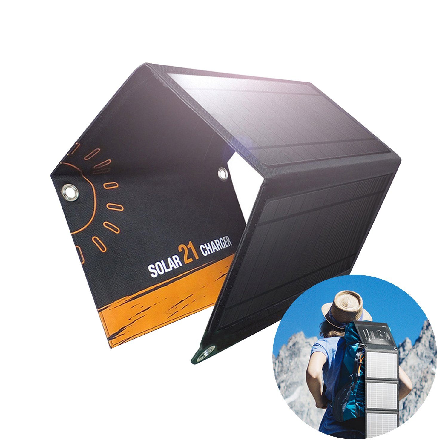 HYTIREBY 21W 3-Solarpanels, Tragbares Solarladegerät für Außenbereich Solarladegerät (3-tlg., Schnelles Aufladen)