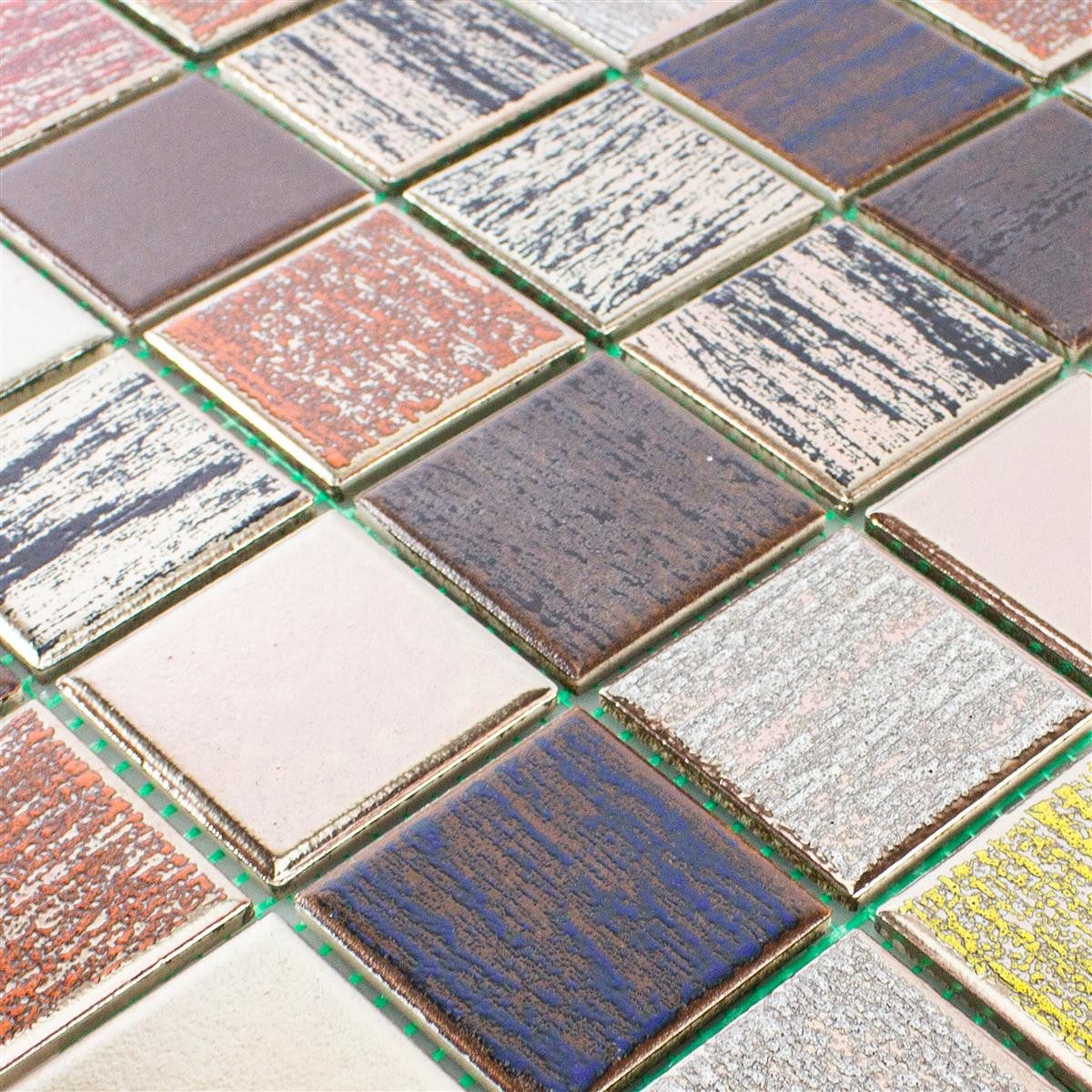 Mosafil Mosaikfliesen Keramikmosaik Fliesen Aracati Bunt, Keramik 31.600x31.600, bunt, Verlegefertig auf ein Netz geklebt - Frostsicher - Wasserfest