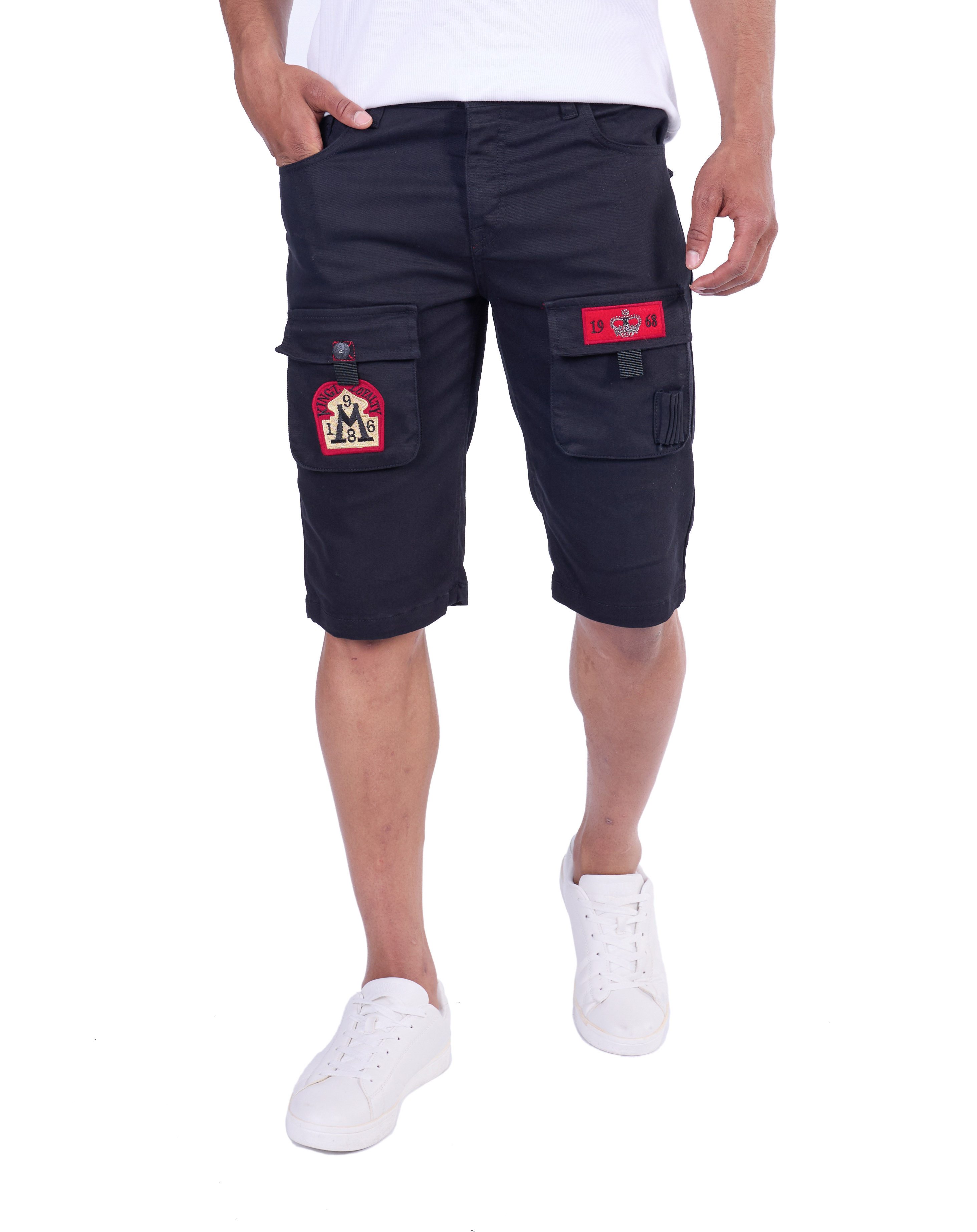 KINGZ Caprihose Herren Patchwork Jeans Capri Schwarz XL