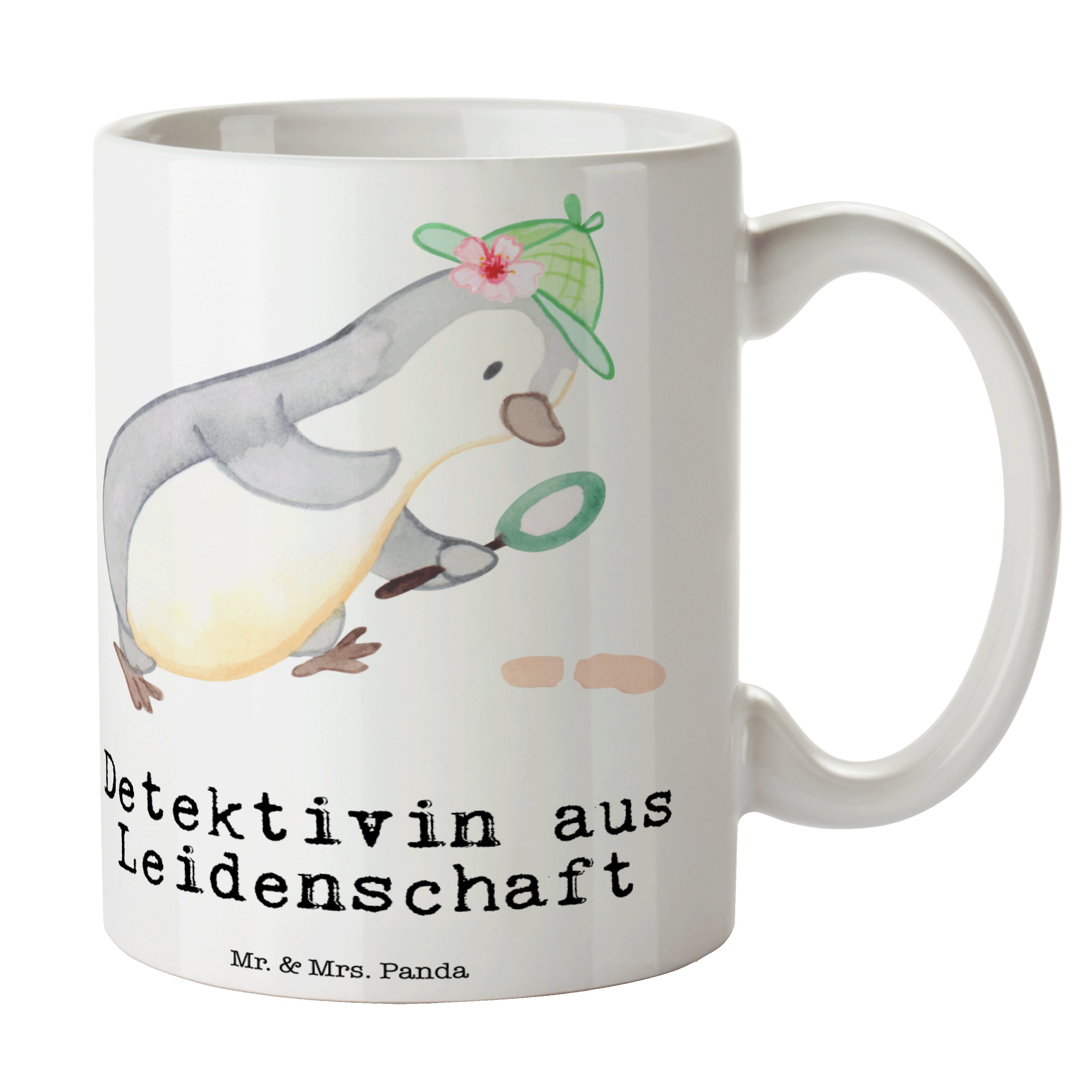 Mr. & Mrs. Panda Tasse Detektivin aus Leidenschaft - Weiß - Geschenk, Tasse, Detektivausbild, Keramik
