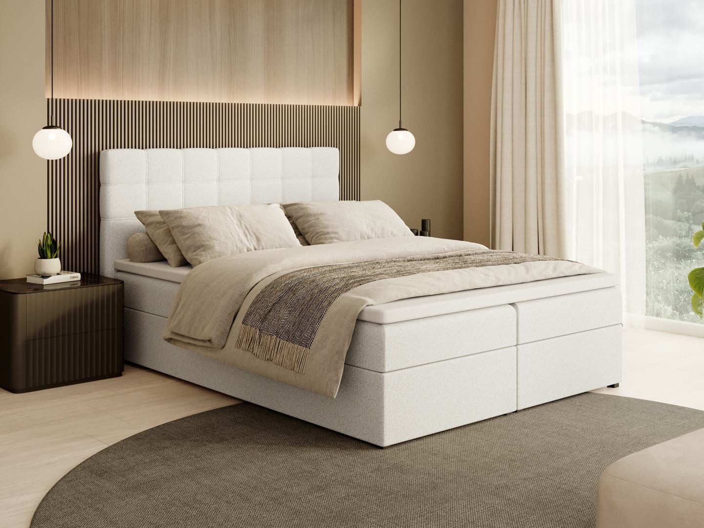 Beautysofa Boxspringbett Kontinentales mit Bettkasten TOPIQ BOUCLÉ (mit FED günstig online kaufen