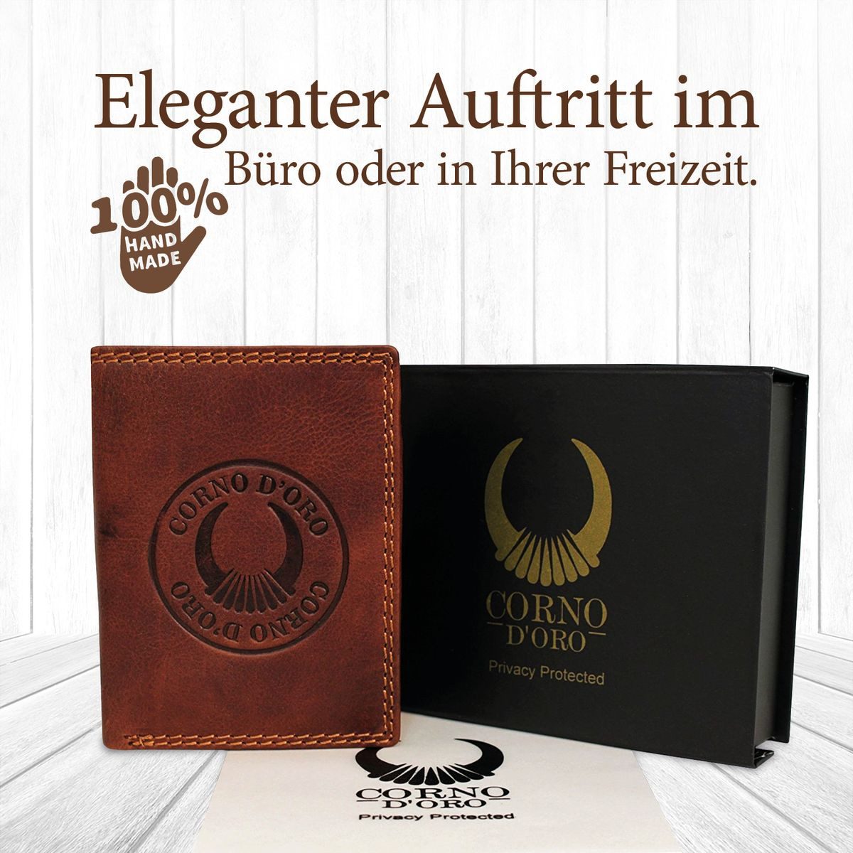 Corno d´Oro Geldbörse Herren Leder Handmade Geldbeutel mit Münzfach RFID Schutz, Hochformat Portemonnaie, 7 Kartenfächer, mit Geschenkbox – Bild 5 von 5