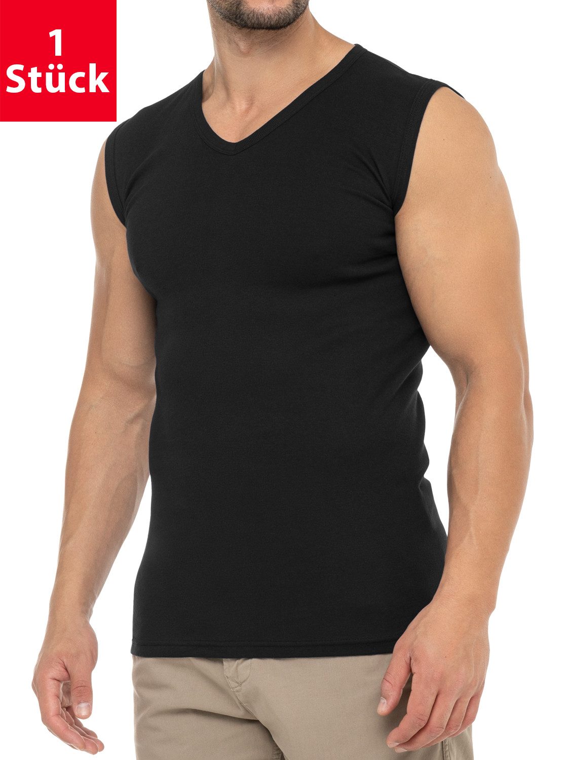Unterhemd Herren Business Muskelshirt V-Neck, Feinripp, Baumwolle