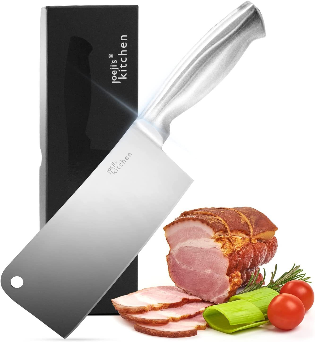 JOEJI’S KITCHEN Steakkochmesser Hochwertiges chinesisches Kochmesser Edelstahl, Chinesisches Küchenmesser, Shi Ba Zi Zuo Küchenbeil / Kochbeil, Messer im asiatischen Stil, Hackmesser Damast