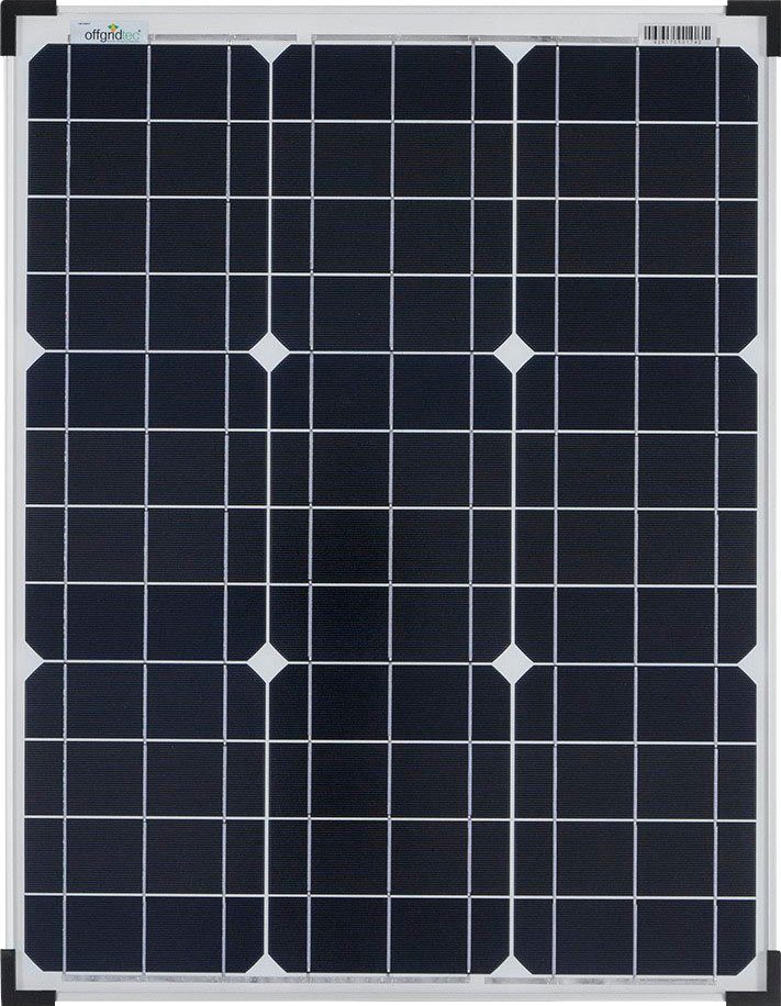 offgridtec Solarmodul 50W MONO 12V Solarpanel, 50 W, Monokristallin, extrem wiederstandsfähiges ESG-Glas