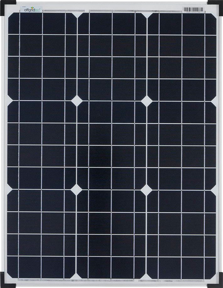 offgridtec Solarmodul 50W MONO 12V Solarpanel, 50 W, Monokristallin, extrem wiederstandsfähiges ESG-Glas
