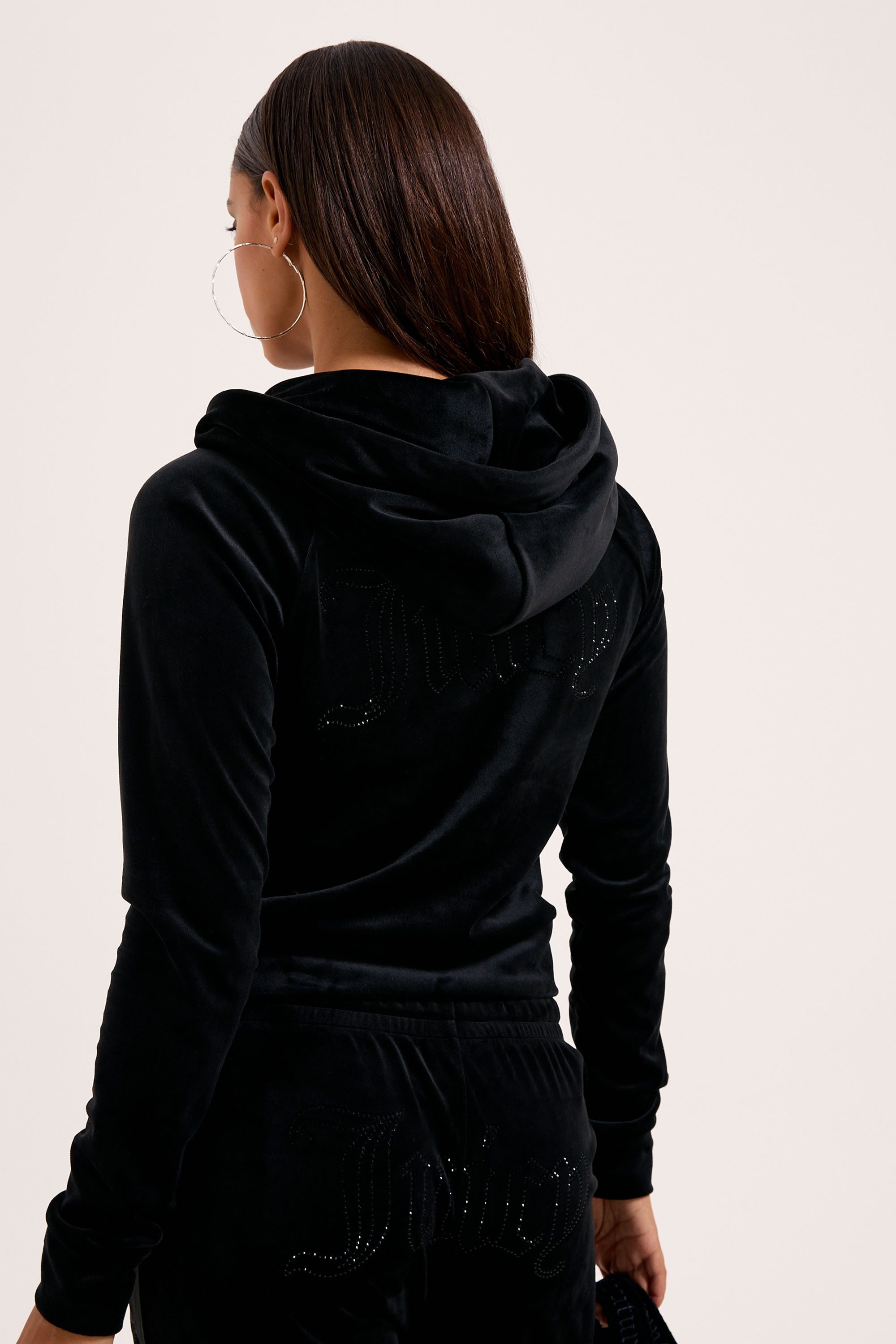 Juicy Couture Kapuzennickijacke MADISON OUTLINE HOODIE WITH DIAMANTE BRA Damen Trainingsjacke Damen, Sweatjacke mit Kapuze, Velour, mit Glitzer, Sale