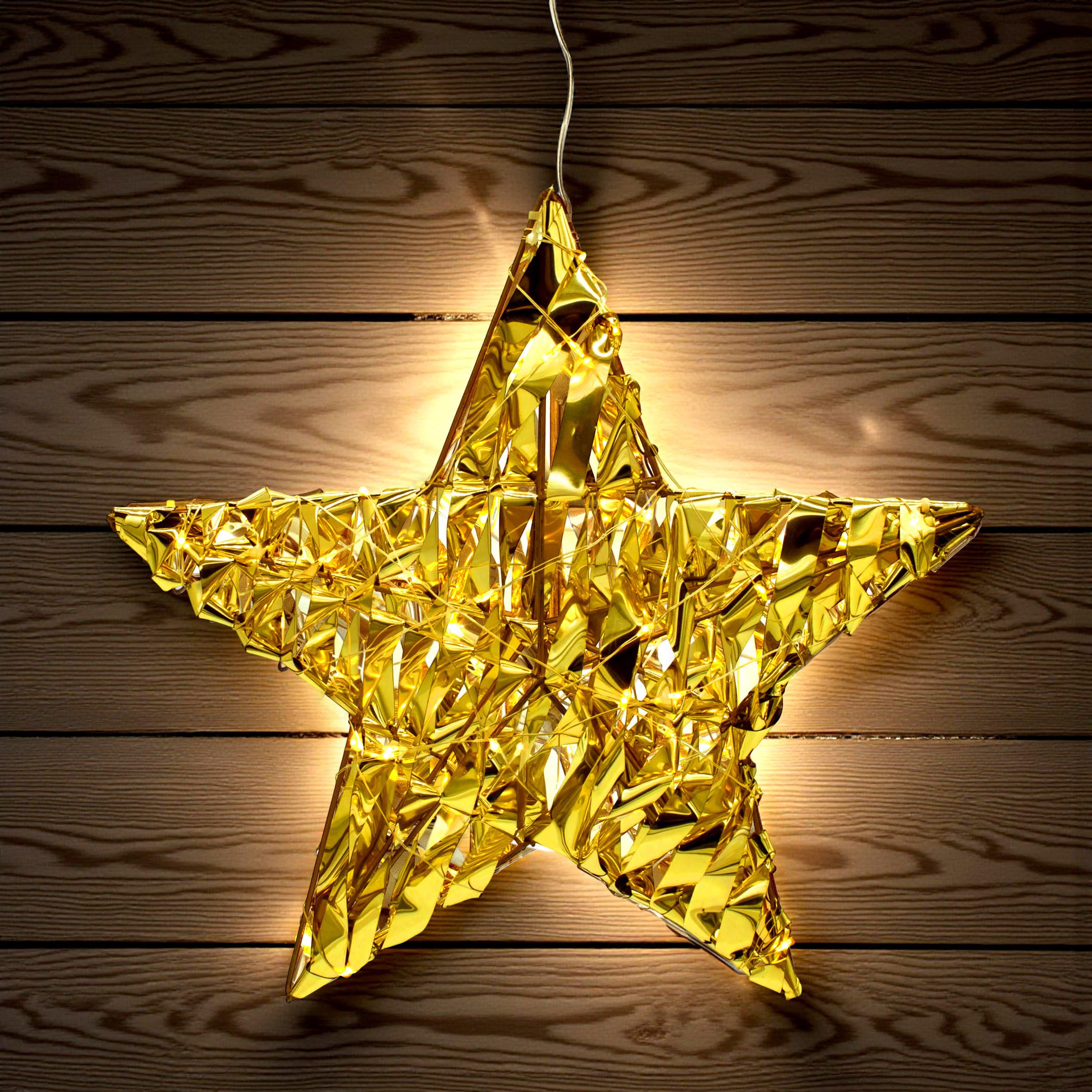 Spetebo LED-Dekofigur Leuchtstern 30 cm mit Goldband geflochten warm weiß ( günstig online kaufen