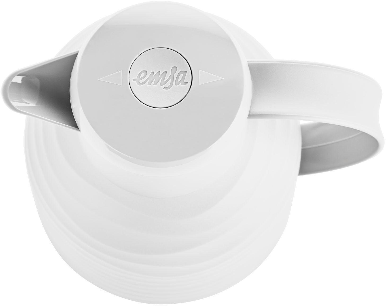 Emsa Isolierkanne Samba Wave, 1 l, Made in Germany, 12h warm/24h kalt, Quick-Press-Deckel, Glaskolben