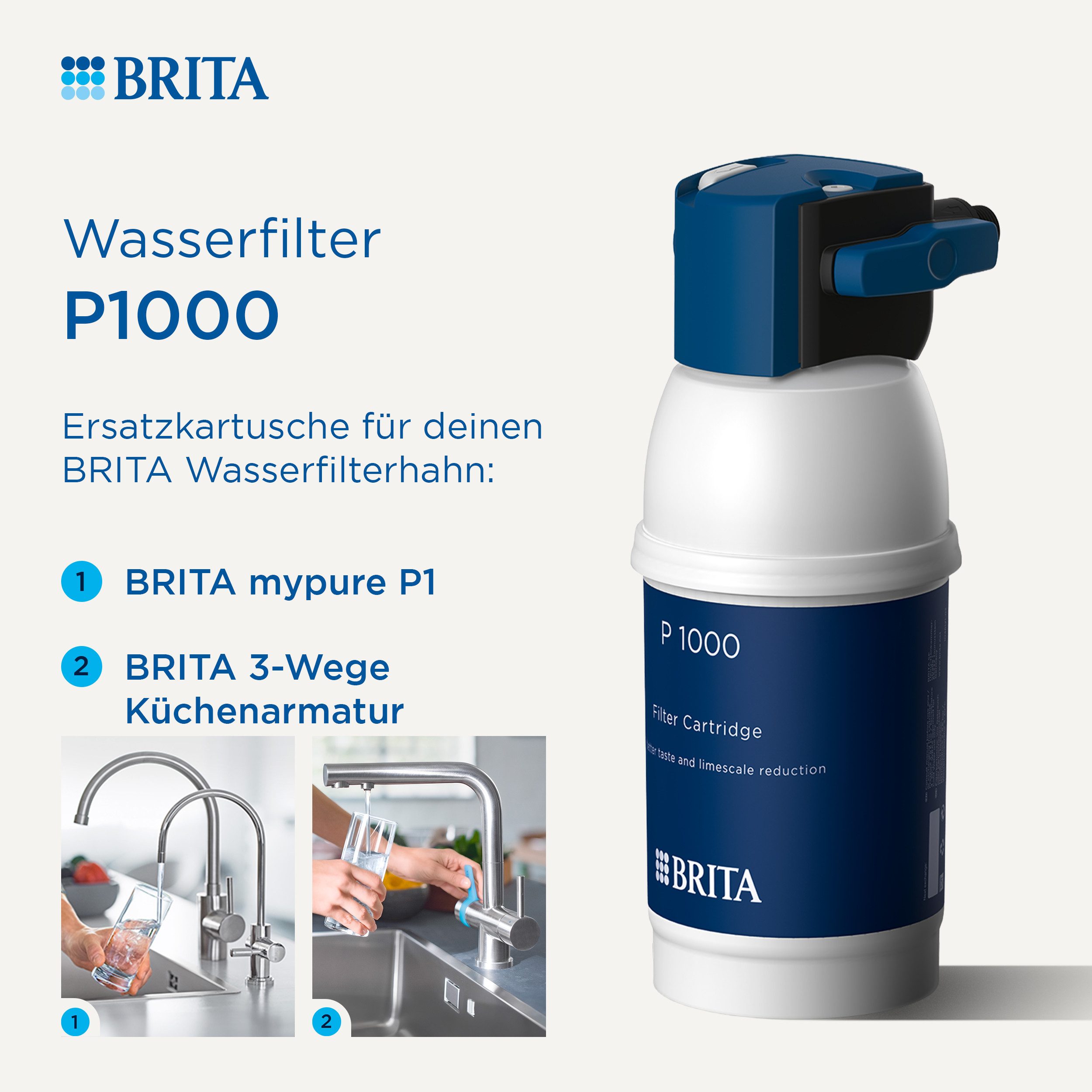 BRITA Wasserfilter P1000 für BRITA Armaturen mit Kalkfilter - 1er-Pack, Zubehör für für BRITA Armaturen, Original Ersatzfilter: mypure P1 & andere BRITA Filter- – Bild 2 von 5