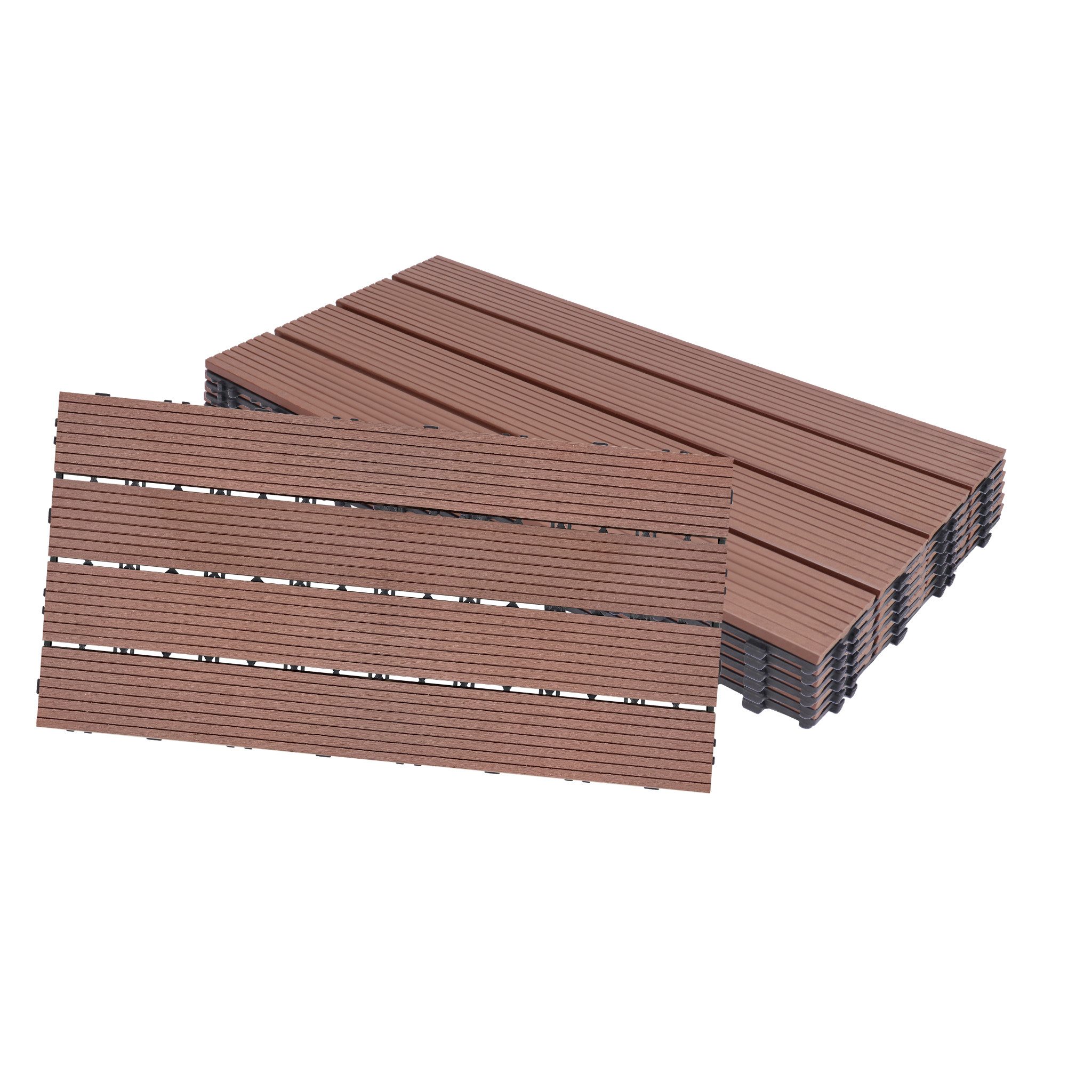 FIVMEN Terrassendielen WPC Terrassenfliesen Kunststoff Bodenfliese Gartenfliesen, (Packung, 6-St., 30x60cm Filterbares Wasser Premium Fliese Terrassendielen für Balkon), Holzoptik mit klicksystem