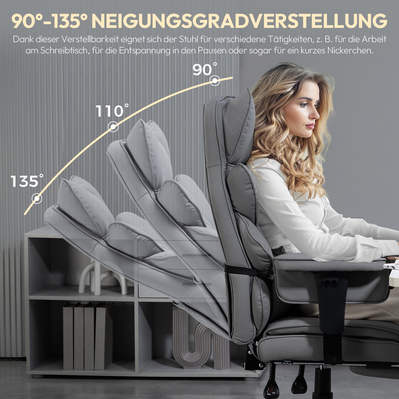 Dowinx Gaming-Stuhl Bürostuhl Ergonomisch mit Taschenfeder-Kissen (Packung), Chefsessel mit weiche Rückenlehne und verstellbare Lendenkissen – Bild 4 von 5