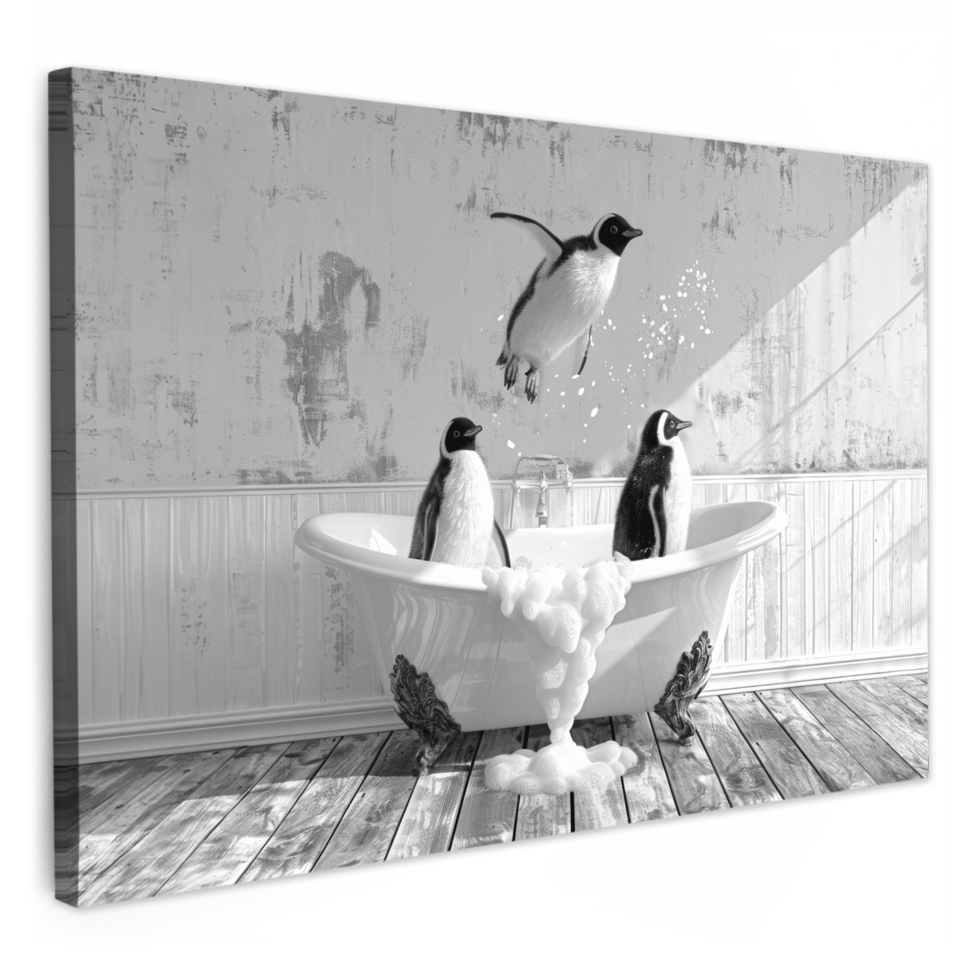 OneMillionCanvasses® Leinwandbild Pinguine - Vintage - Tiere - Schwarz - We günstig online kaufen