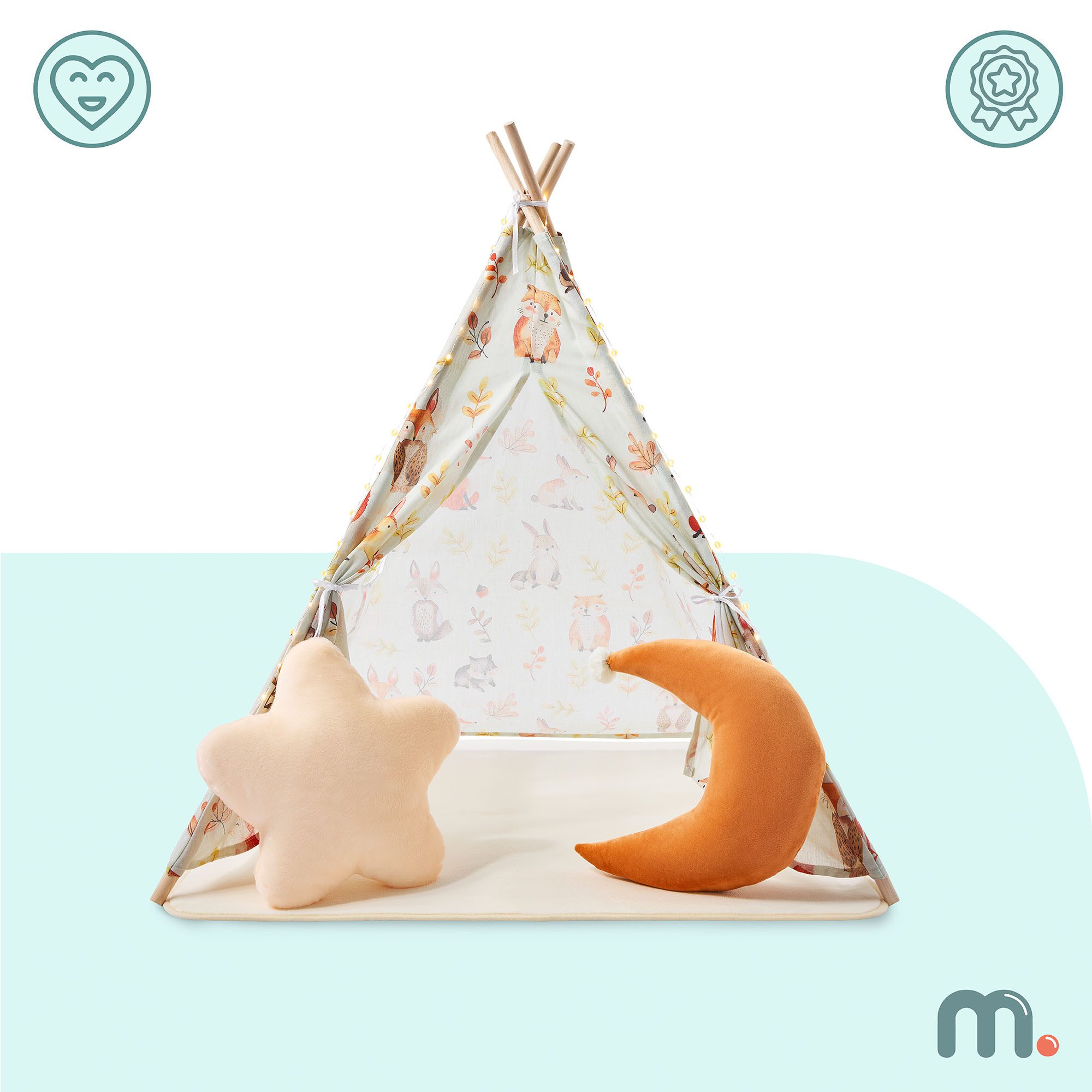 Mamabrum Spielzelt Mamabrum Kinder Tipi Zelt mit Matte, Kissen und LED