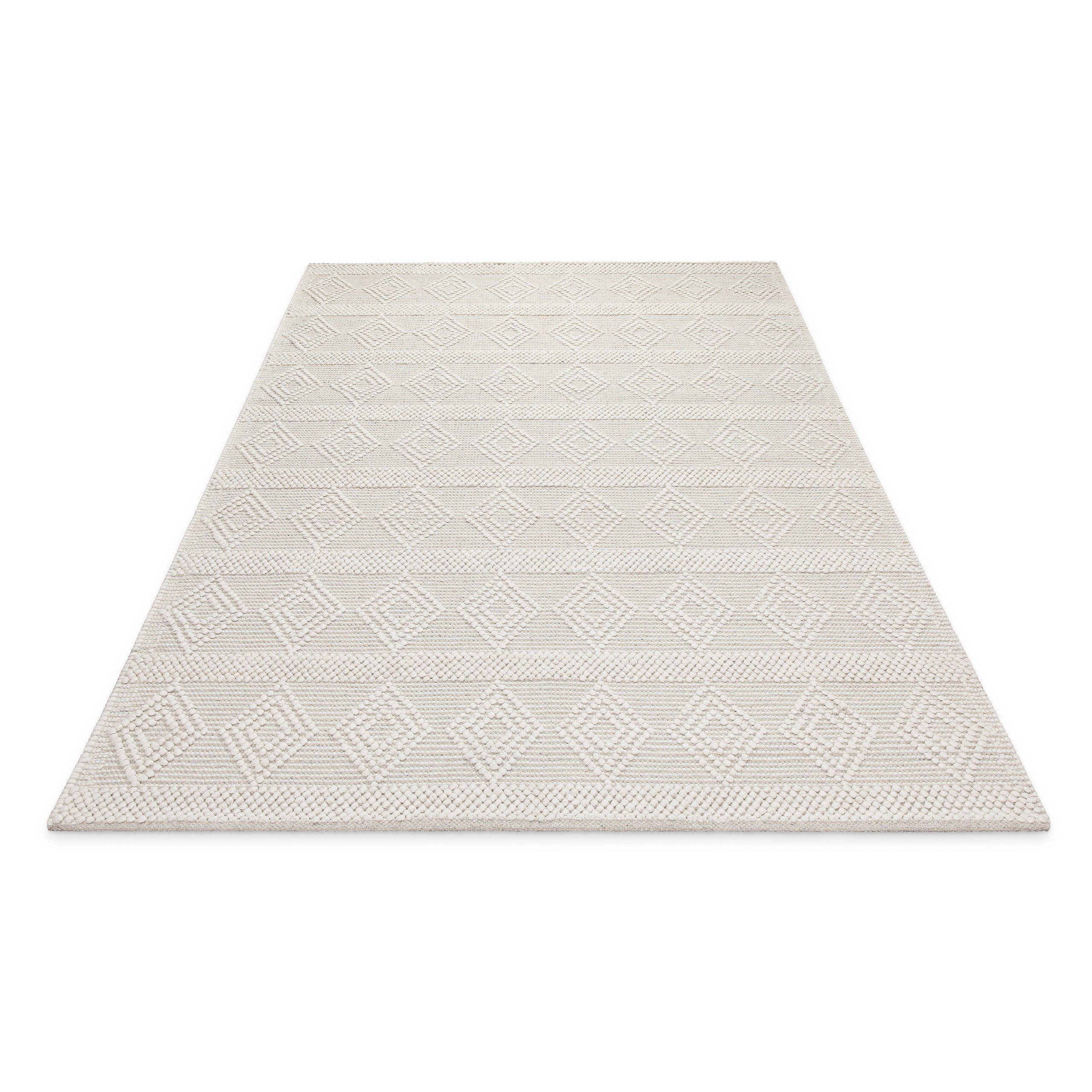 OTTO home Teppich Grunno, rechteckig, Höhe: 8 mm, 70% Wolle, handgewebt, Raute, Hoch-Tief, Wohnzimmer, Naturfaser