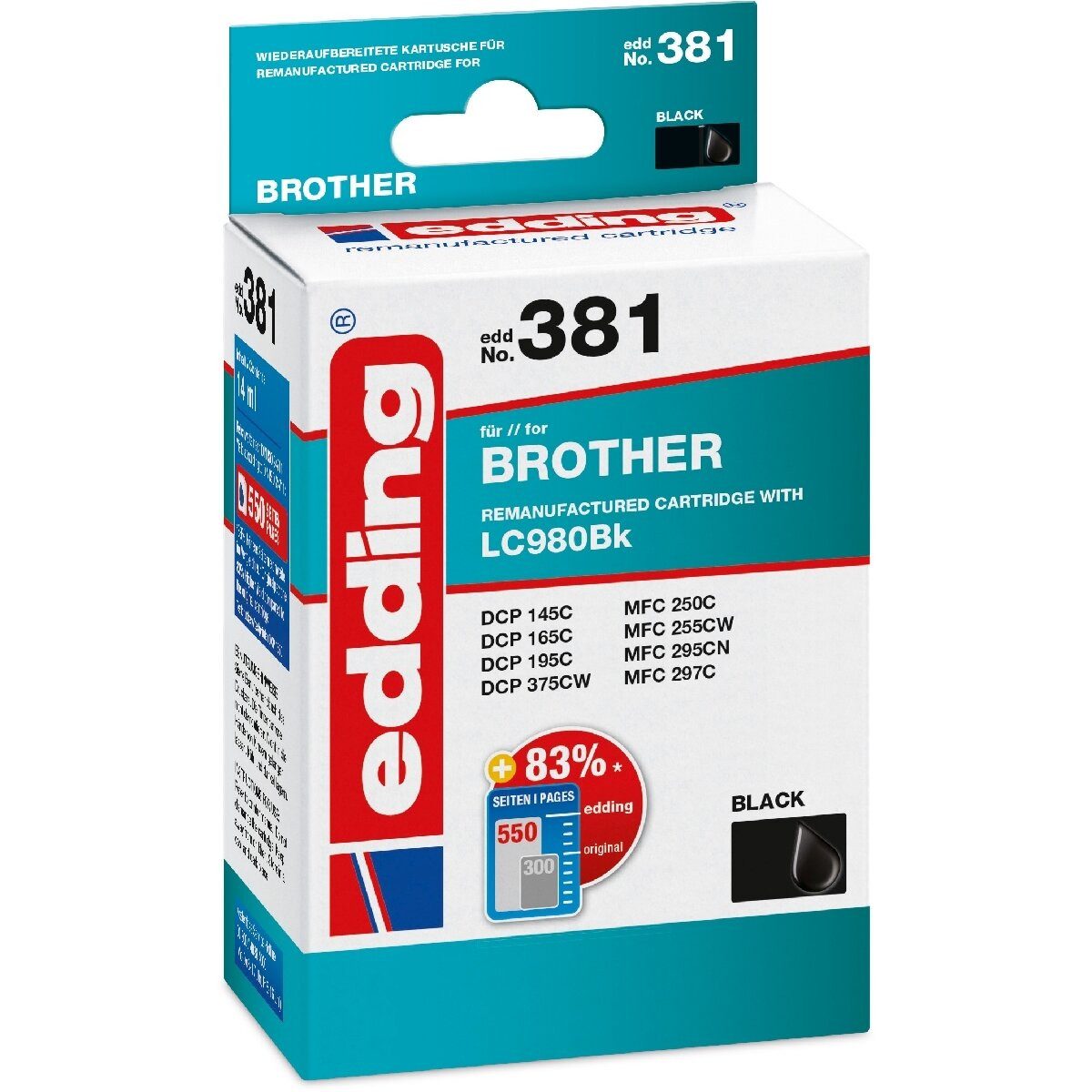 edding Druckerpatrone kompatibel mit Brother LC980 black Nachfülltinte (x)