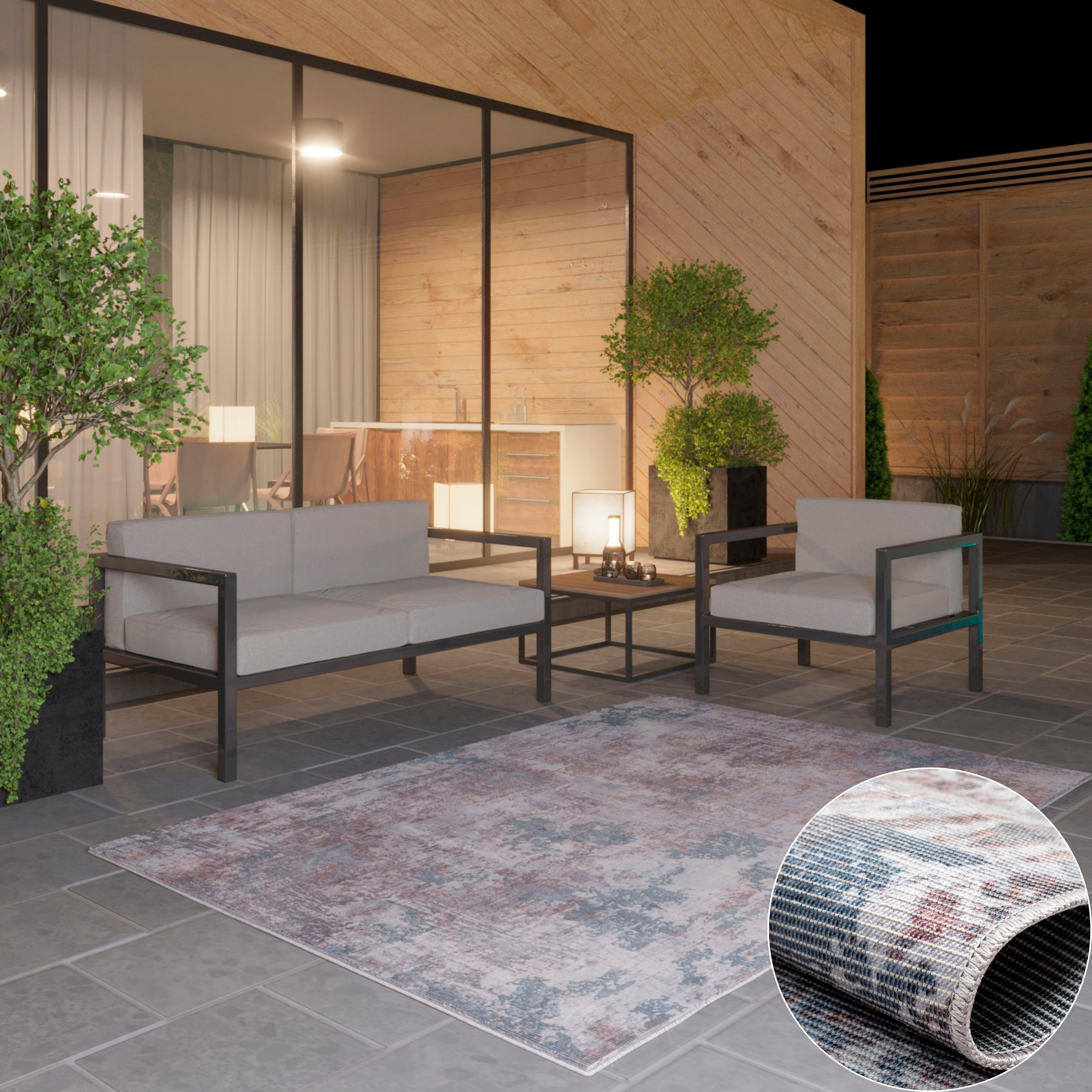 OTTO home Outdoorteppich Mülenen, rechteckig, Höhe: 10 mm, Kurzflor, modernes Design, waschbar, In- und Outdoor geeignet