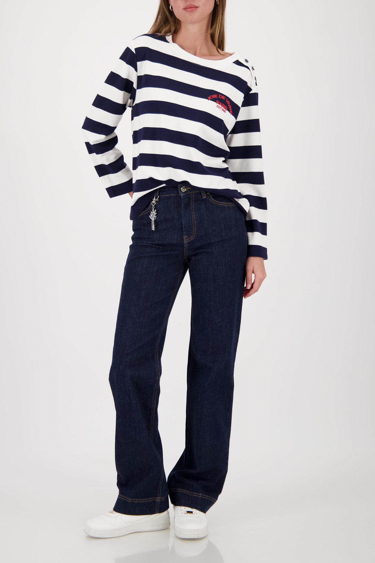 Monari Sweatshirt Rundhalsausschnitt, Regular Fit, Knopfleiste an der Schulter