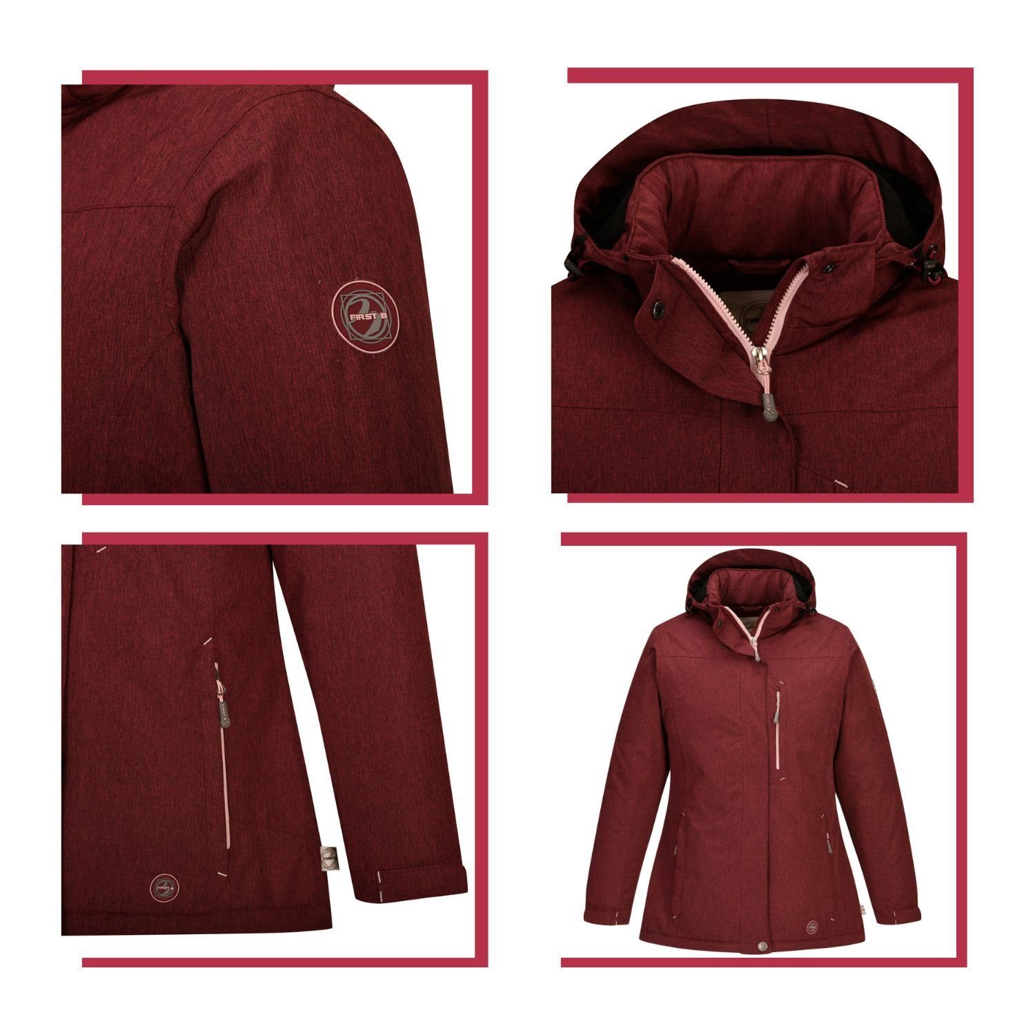 widerstandsfähig FirstB Damen bordeaux wasserdicht, Funktionsjacke winddicht,