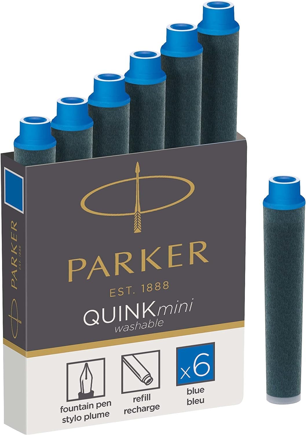 Parker QUNIK mini Tintenpatrone (Packung, 6-tlg., Intensiv pigmentiert, haltbar, schnell trocknend)