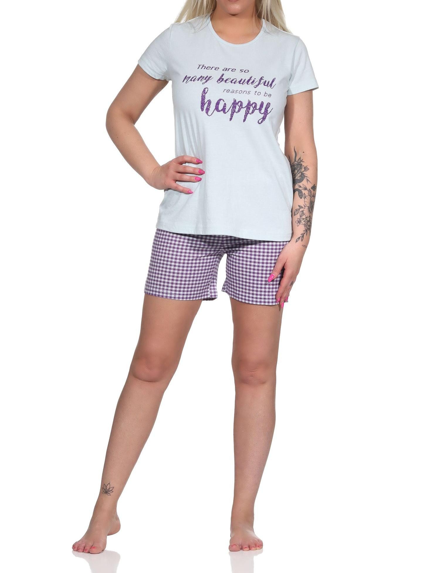 Normann Pyjama Damen Shorty Pyjama, kurzer Schlafanzug mit karierten Shorts