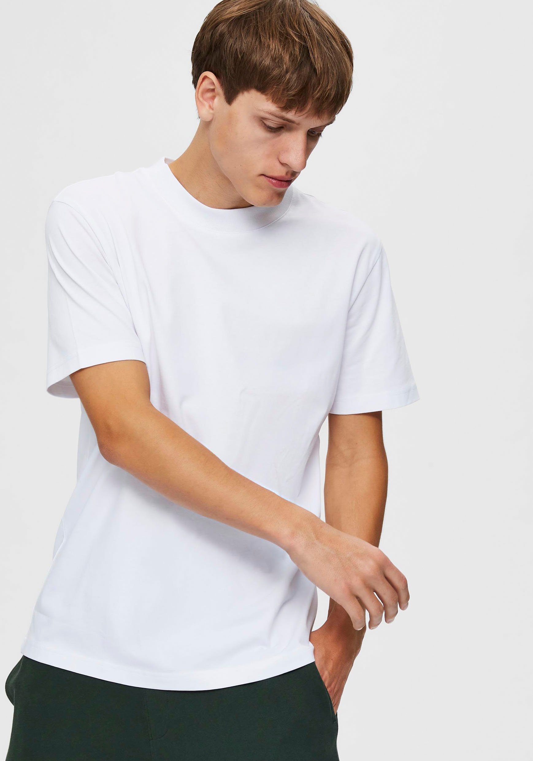 White SELECTED HOMME T-Shirt Rundhalsshirt Bright SE