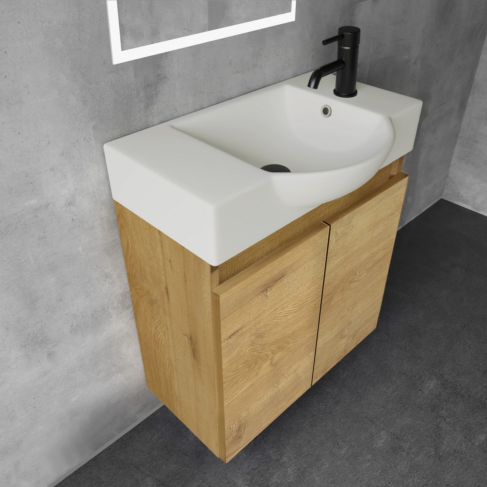 Alpenberger Badmöbel-Set Waschbecken mit Unterschrank und Spiegel Gäste WC Waschtisch Set 55 cm, (Waschtisch mit Unterschrank Hängend, Gäste WC Möbel mit Spiege – Bild 2 von 5