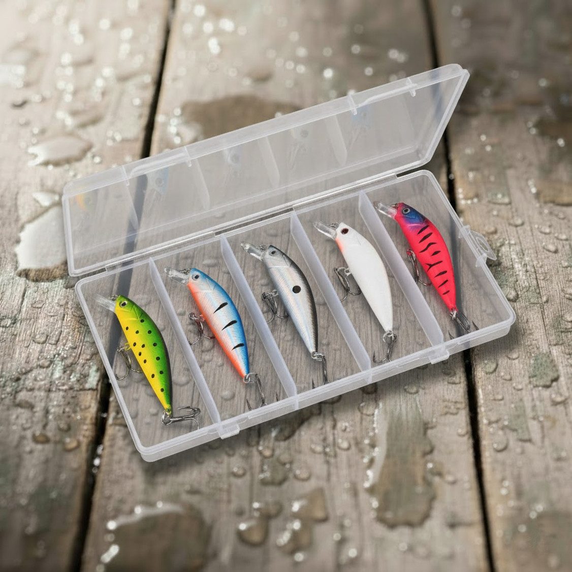 Kunstköder Wobbler Set 5 tlg. mit Box, 5,2 cm, 6,3 g sinkend Forelle/ Barsch etc.